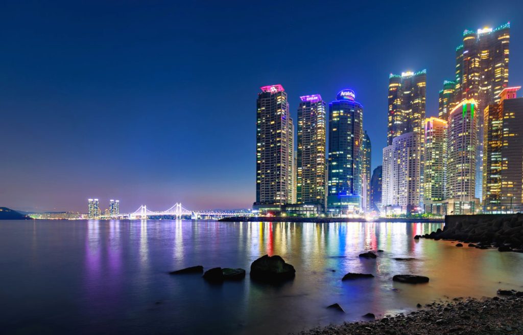 Busan, South Korea - Aug 20, 2018 : Night view of Marine city in Busan city